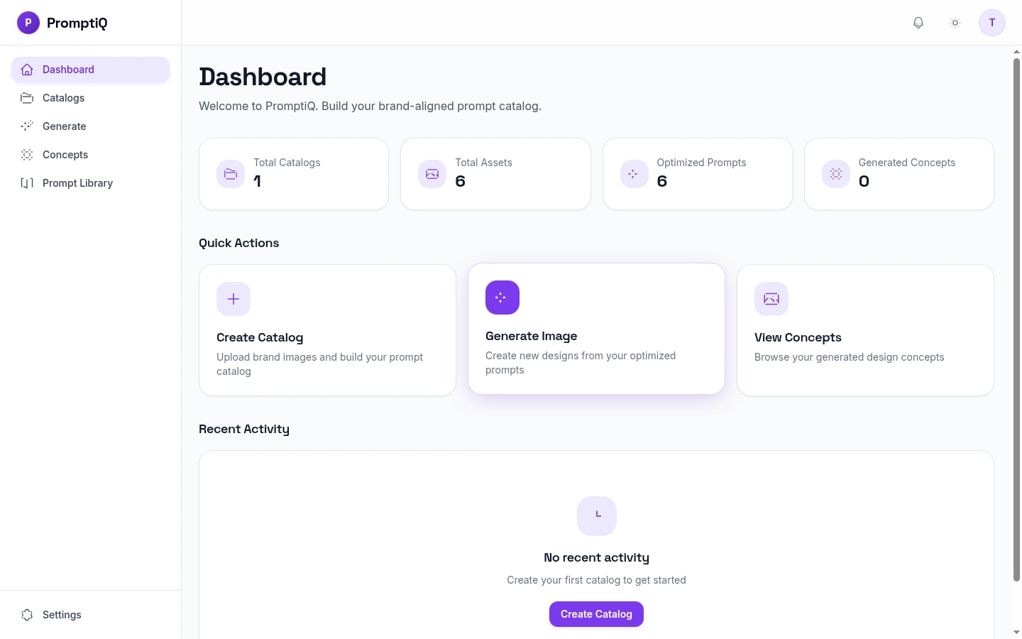 PromptiQ Dashboard Overview Interface
