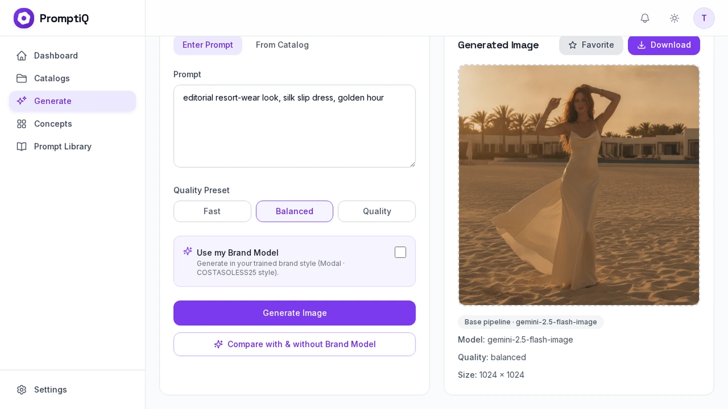PromptiQ Generate Page with From Catalog Tab and Presets